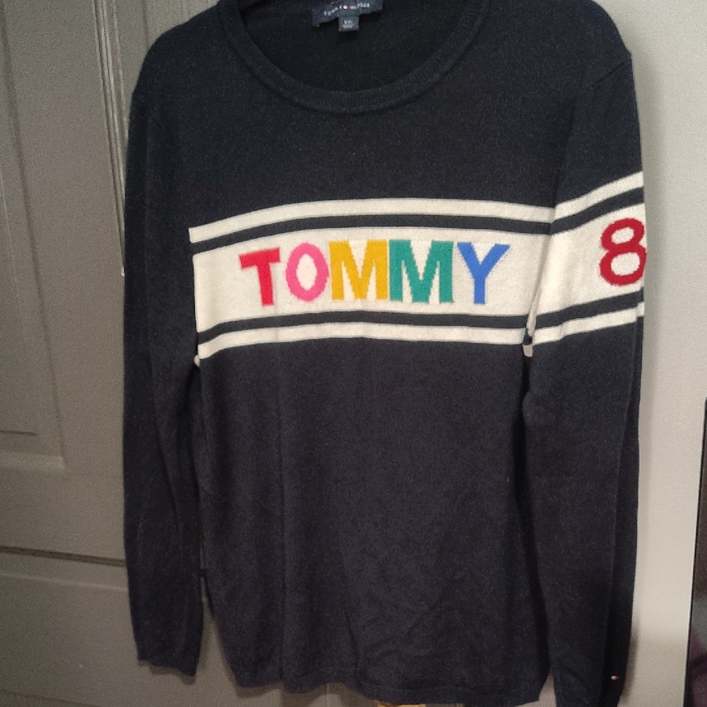 Tommy Hilfiger Black Crewneck Sweater with Multicolor Logo